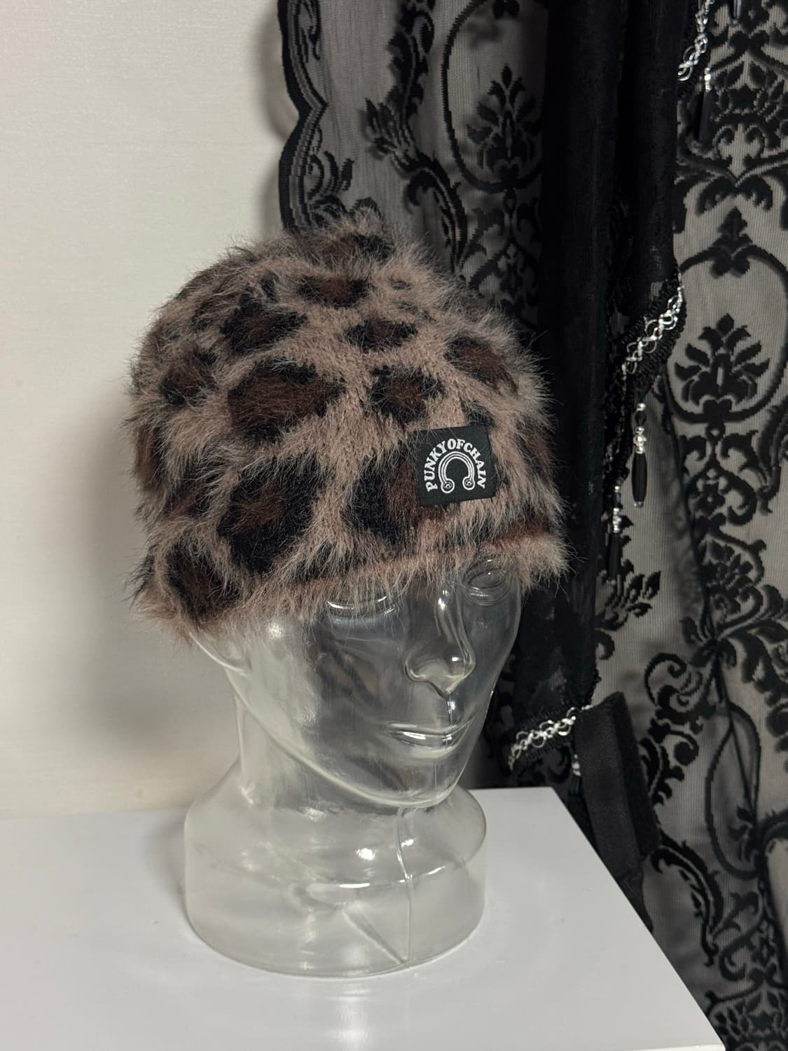 호피 레오파드 앙고라 펑옵체 로고 비니 상품이미지1