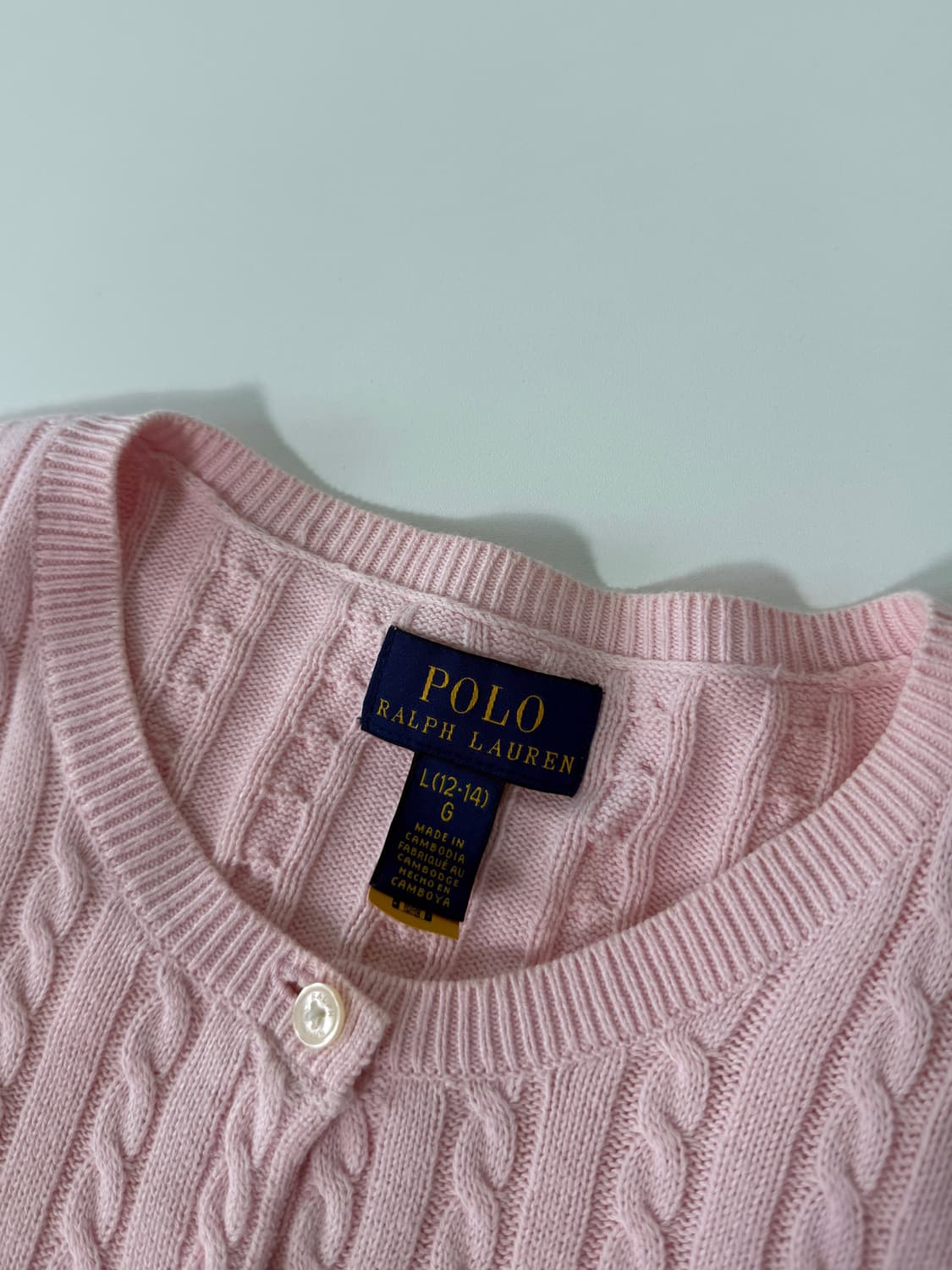 폴로 랄프로렌 QR라벨 베이비핑크 케이블 U넥 가디건 상품이미지5