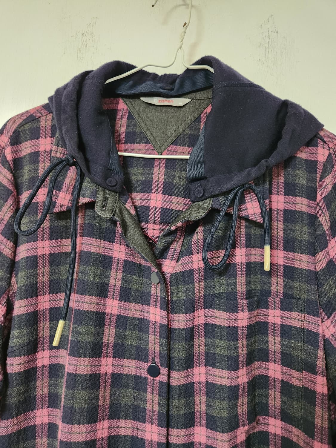 지센 체크 후드 롱 남방 셔츠 형 아우터 100 상품이미지3