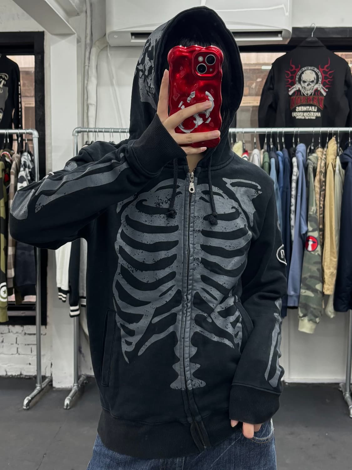 밴슨 레더 본 블랙 후드집업  상품이미지1