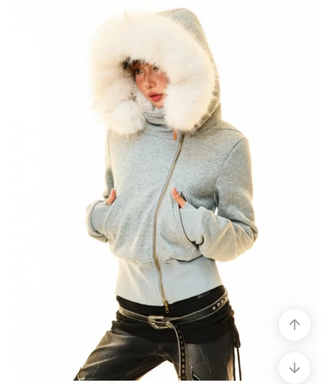 fur hooded zip-up 퍼 후드집업 그레이 상품이미지1