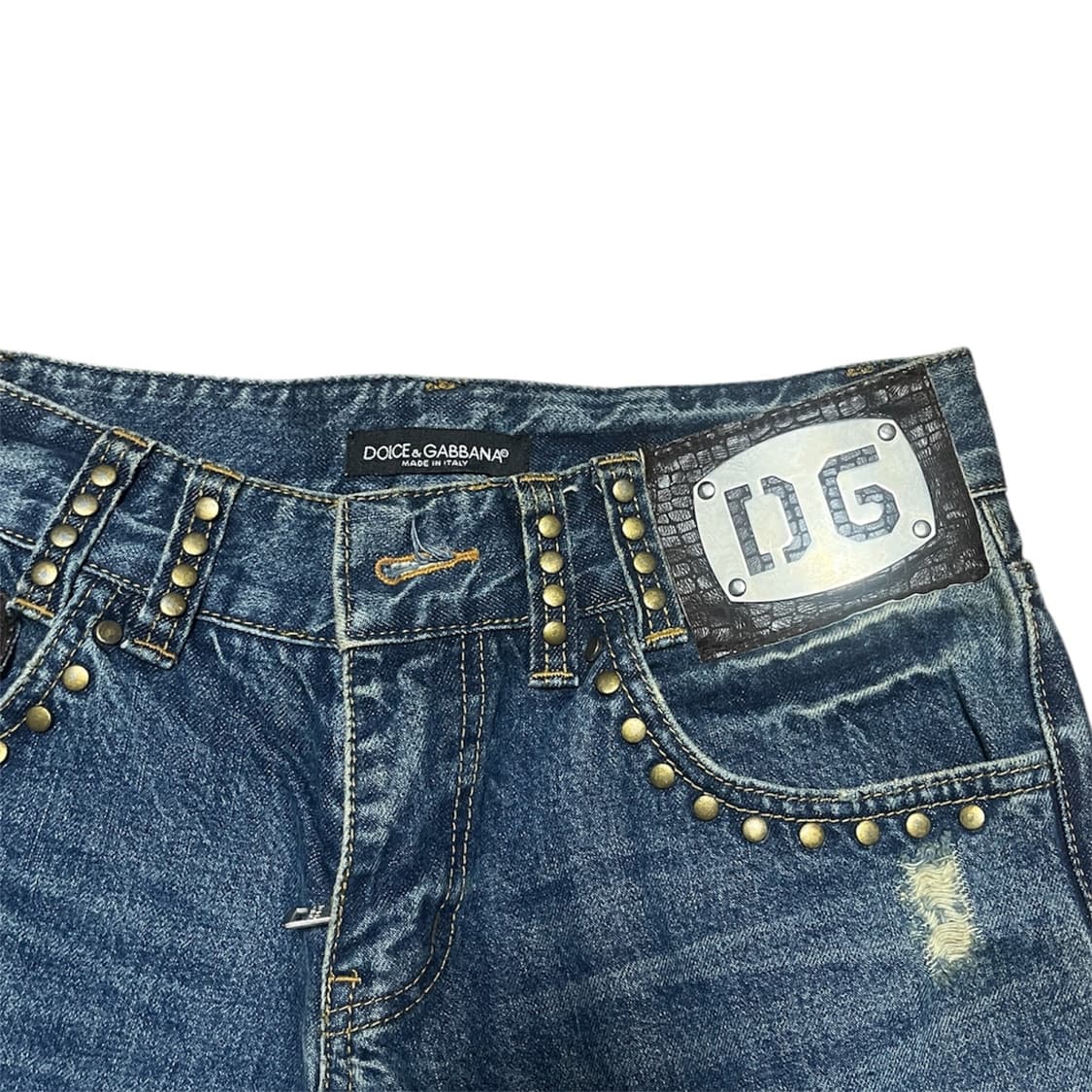 유일) Dolce & Gabbana 빅 메탈 플레이트 크로코 패치 데님 상품이미지1