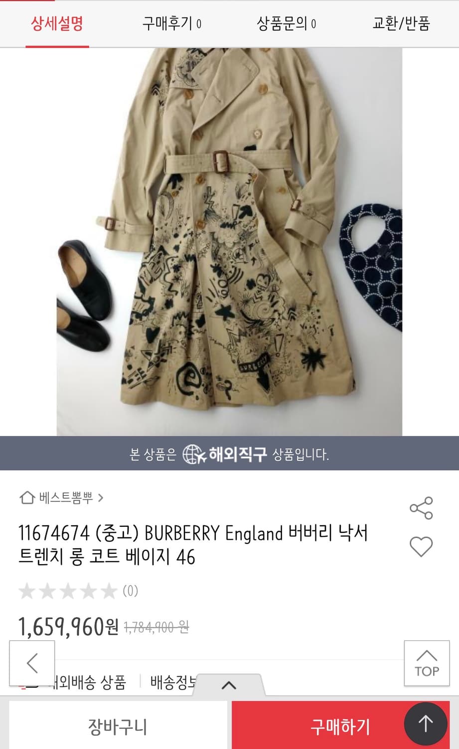 버버리 낙서 핸드페인트 한정판 코트 상품이미지2