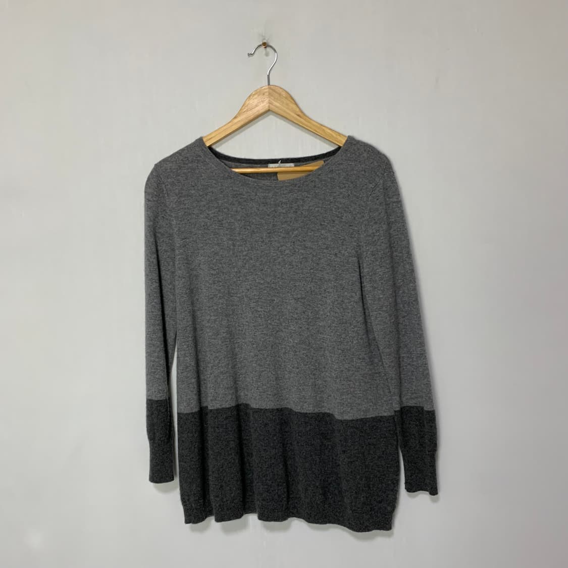 빈티지 캐시미어 100 그레이 배색 7부 긴팔 여성 니트 상품이미지1