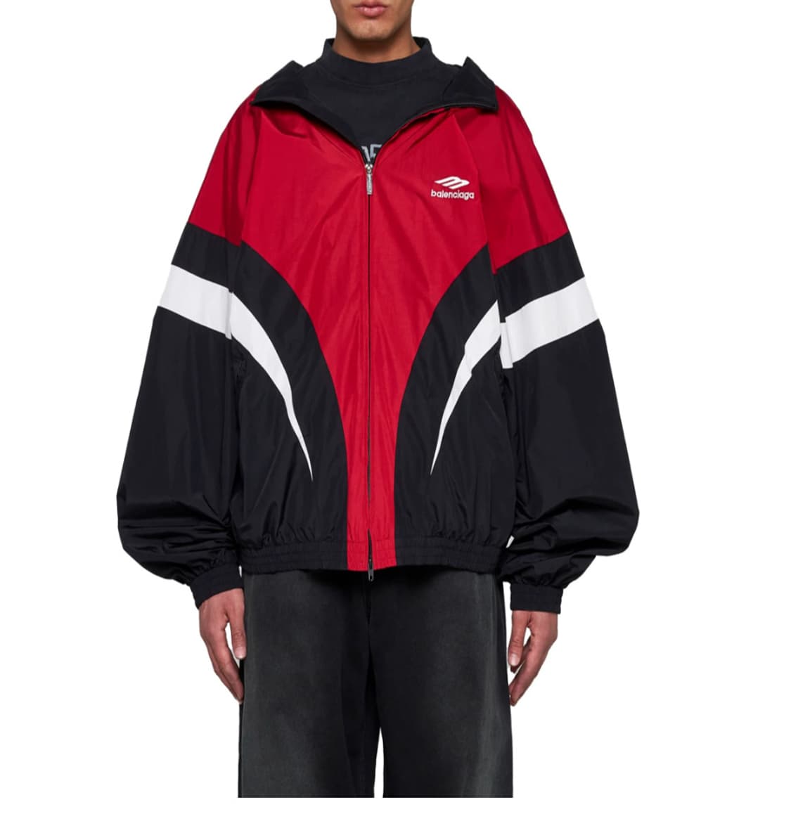 [S] 발렌시아가 3B 스포츠 아이콘 오프 숄더 트랙슈트 자켓 블랙 레드 상품이미지3
