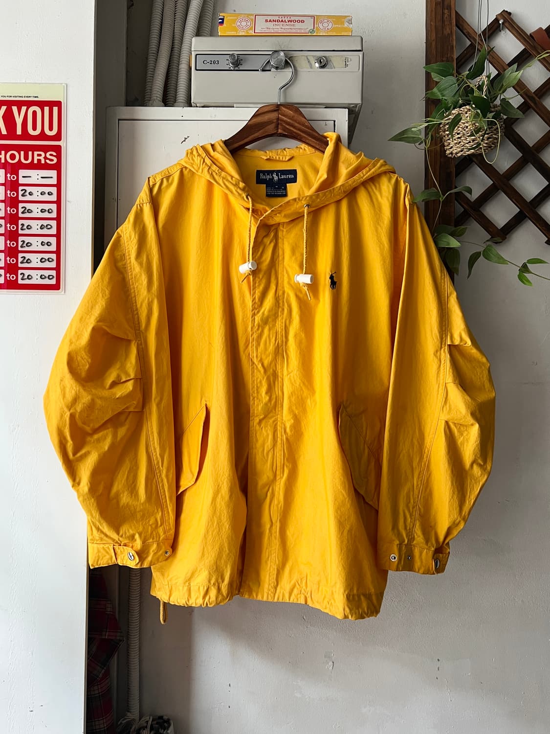 [M]90's 폴로 랄프로렌 옐로우 후드 나일론 자켓 상품이미지1