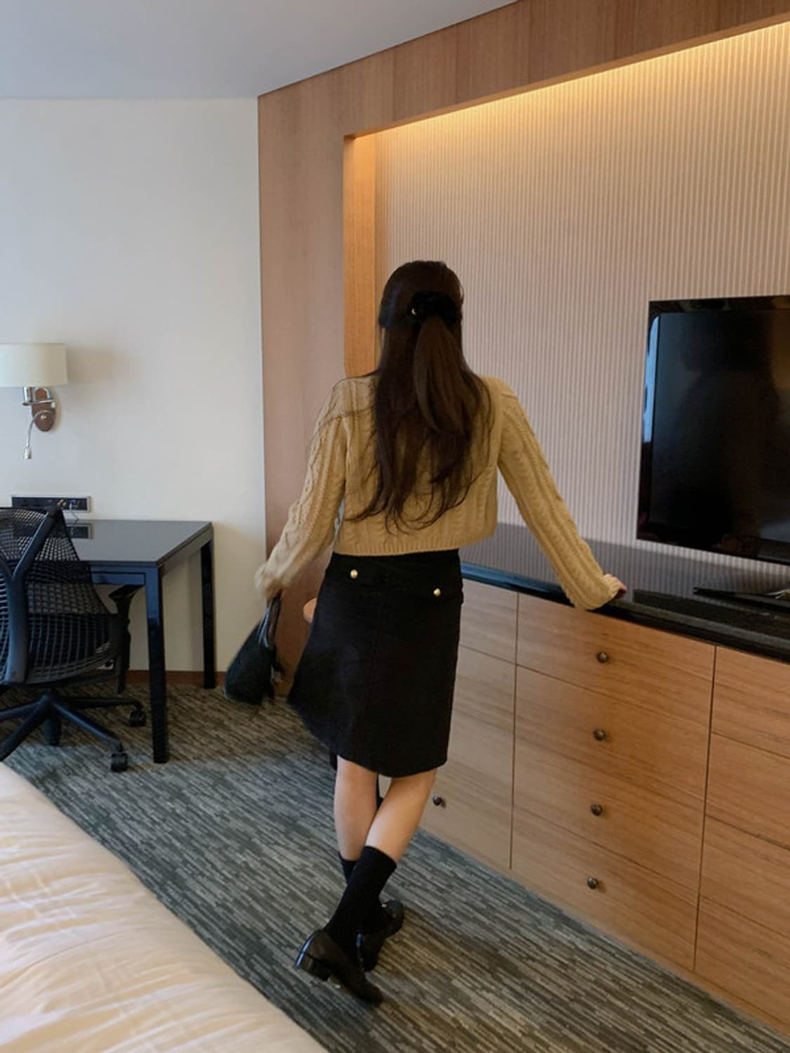 미엘 miel 골덴 코듀로이 일자 미디 스커트 블랙 s 상품이미지5