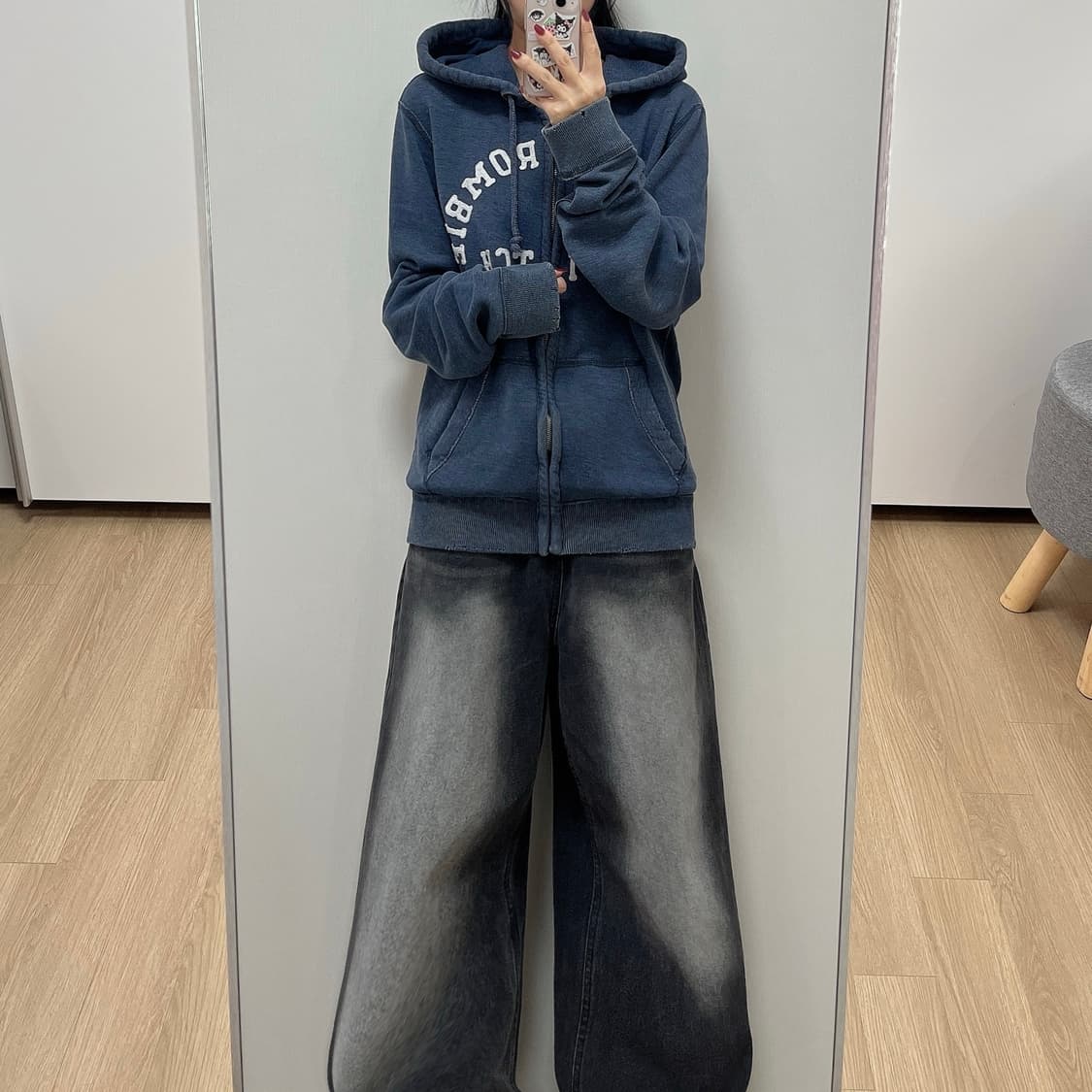 아베크롬비 자수로고 미드나잇 블루 후드집업 상품이미지1