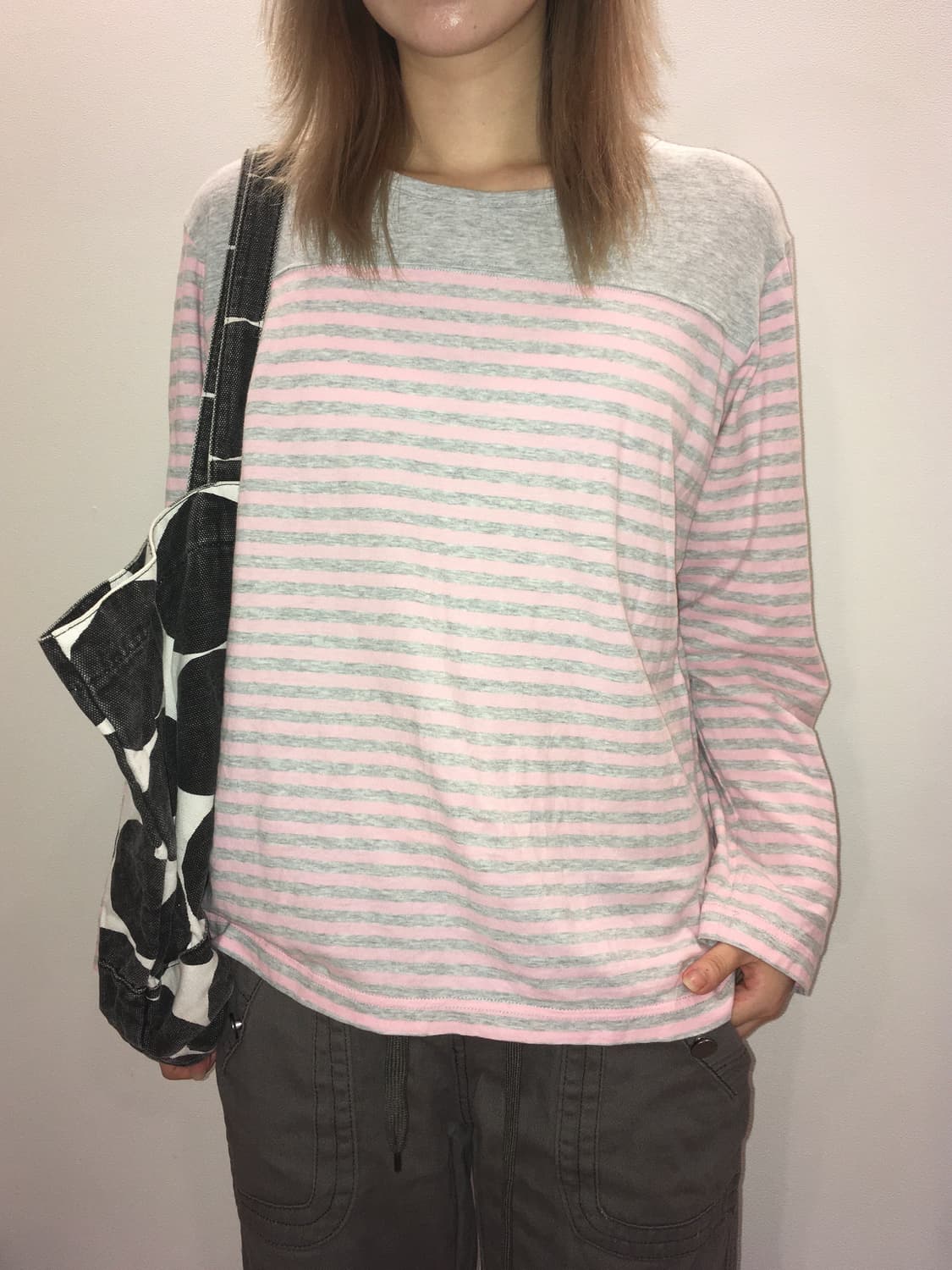 jpn vintage pink grey stripe long sleeve 상품이미지2