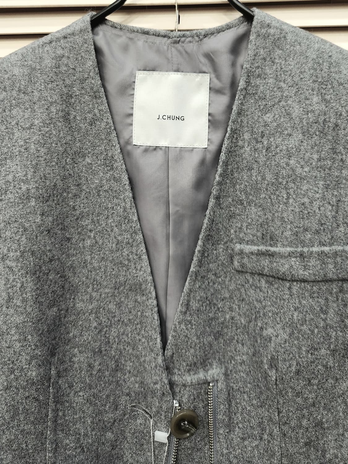 (새상품)제이청 그레이 모직 노카라 자켓 상품이미지2