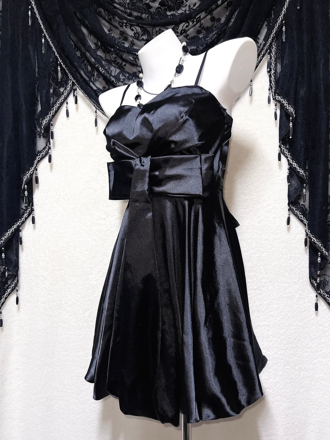 로맨틱고딕 고스로리 히메갸루 블랙 리본 미니드레스 원피스 벌룬 핀터 미사 상품이미지4