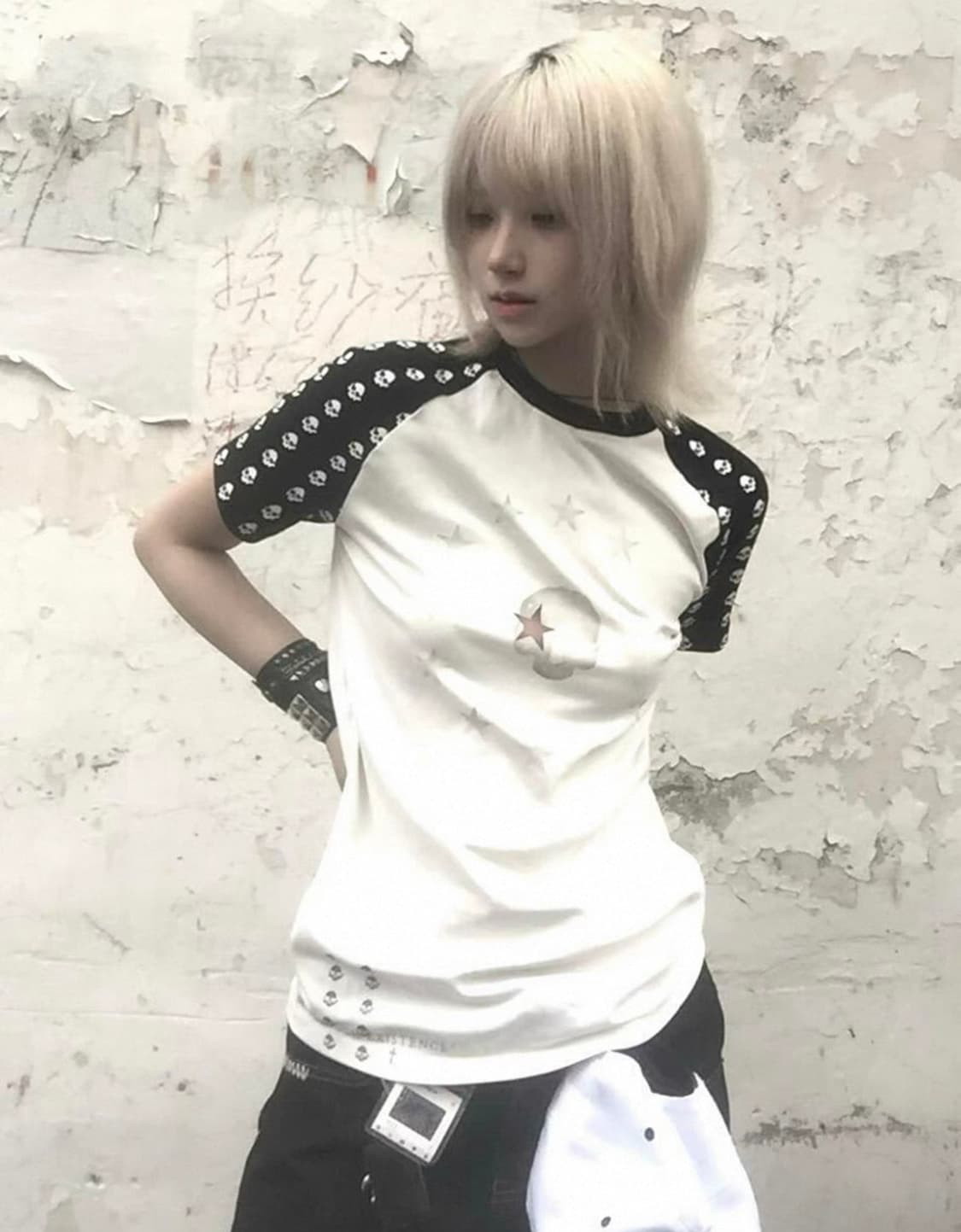 Skull Print Visual Style Raglan T-Shirt 상품이미지2
