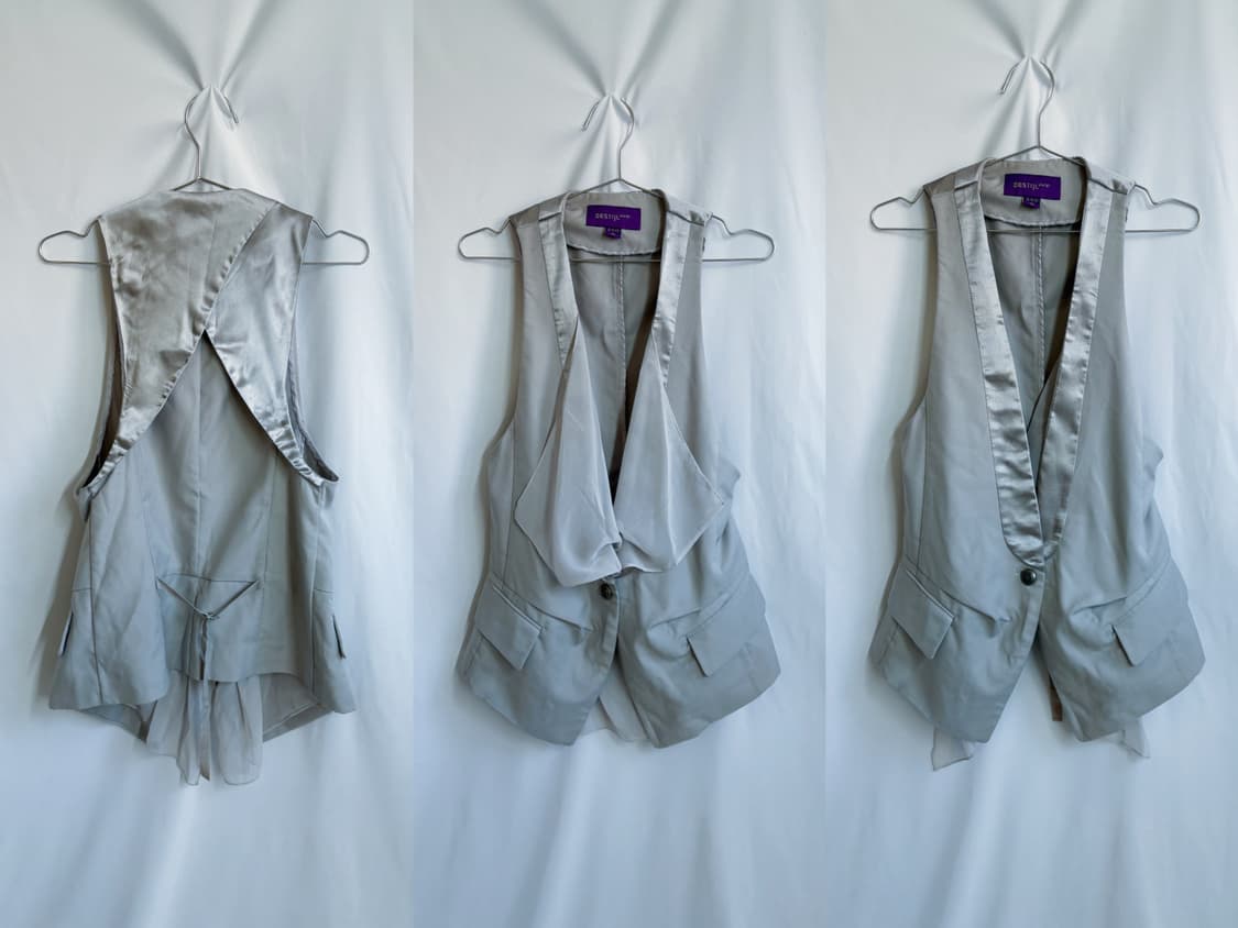 Sliver satin&chiffon layered belted vest 상품이미지5