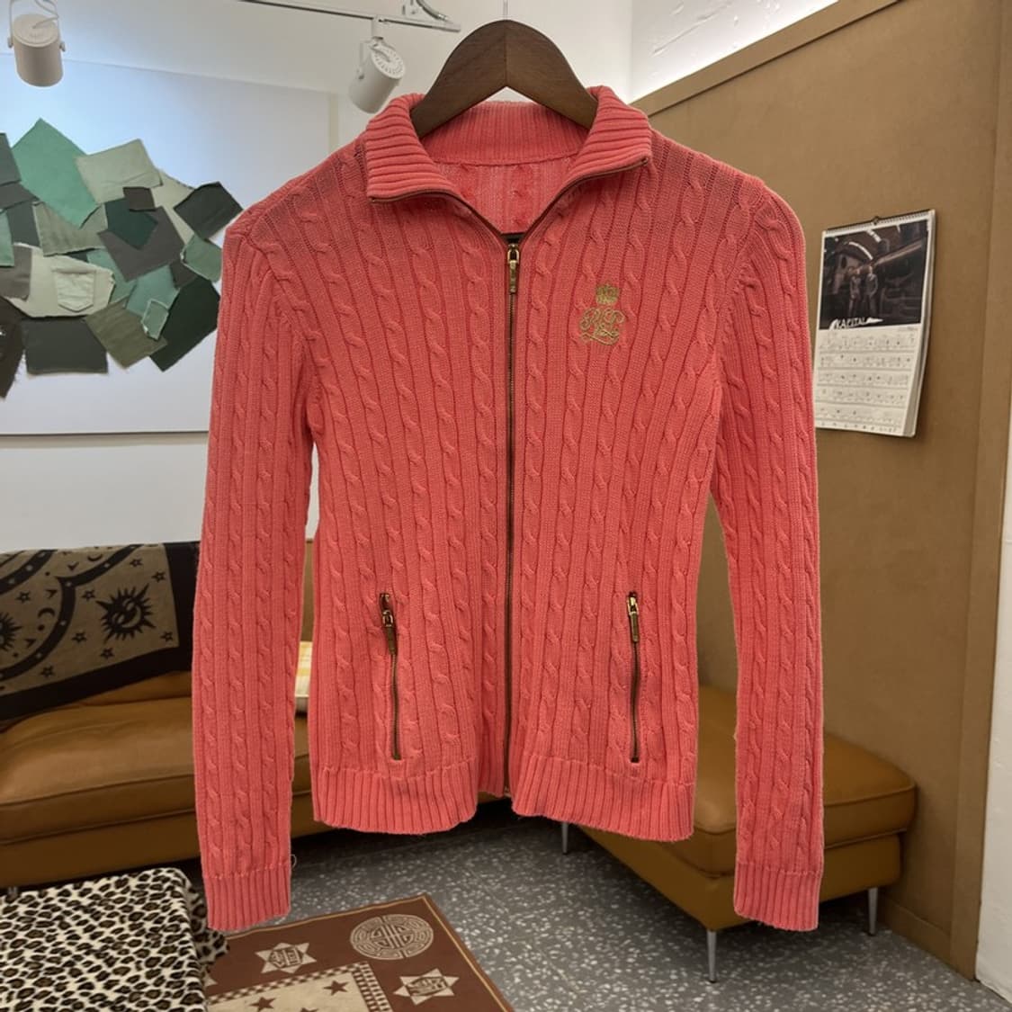 폴로 랄프로렌 Y2K 레트로 코랄 핑크 꽈배기 가디건 C09750 상품이미지3