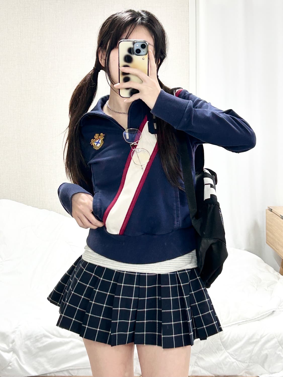 폴로 네이비 배색 코튼 반집업 상품이미지4