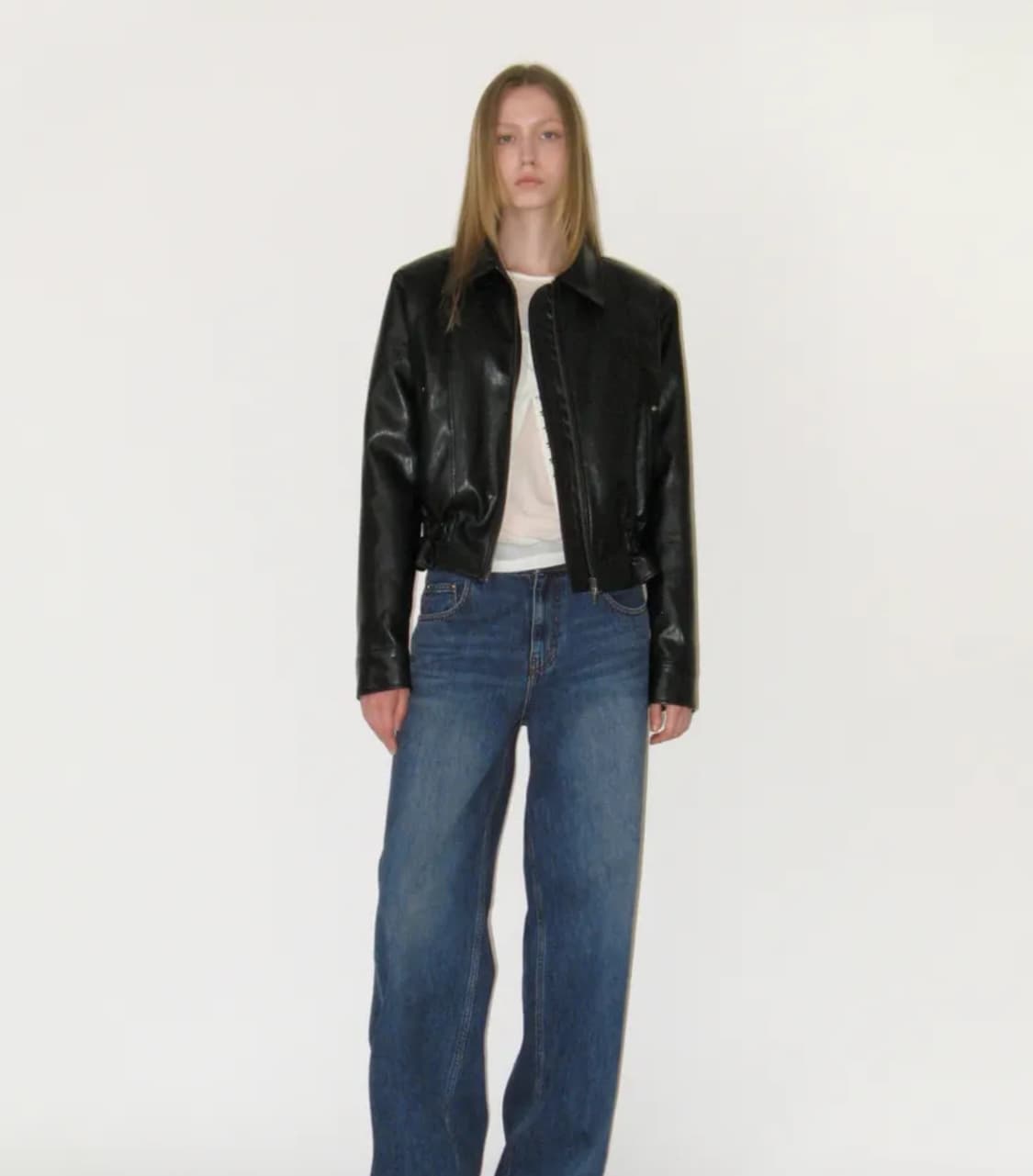 썬번프로젝트 Faux Leather Frill Jumper, BLACK 상품이미지3