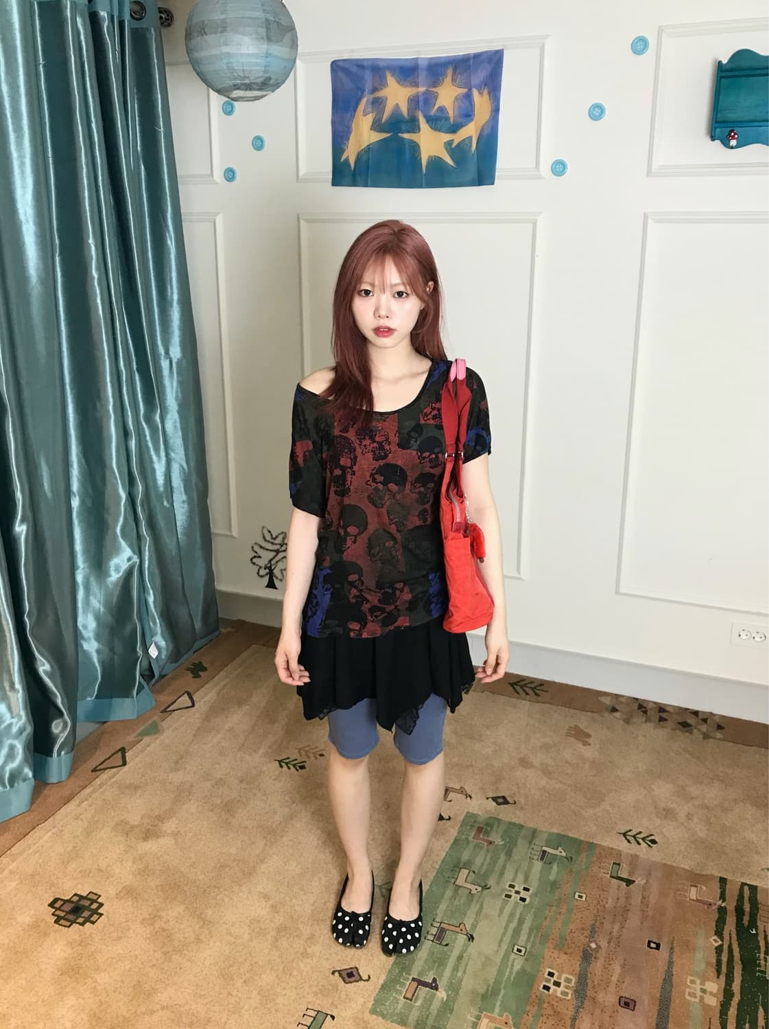 원 숄더 디테일과 언발 스커트  조합으로 스트릿키치 코디셋••💀 상품이미지2