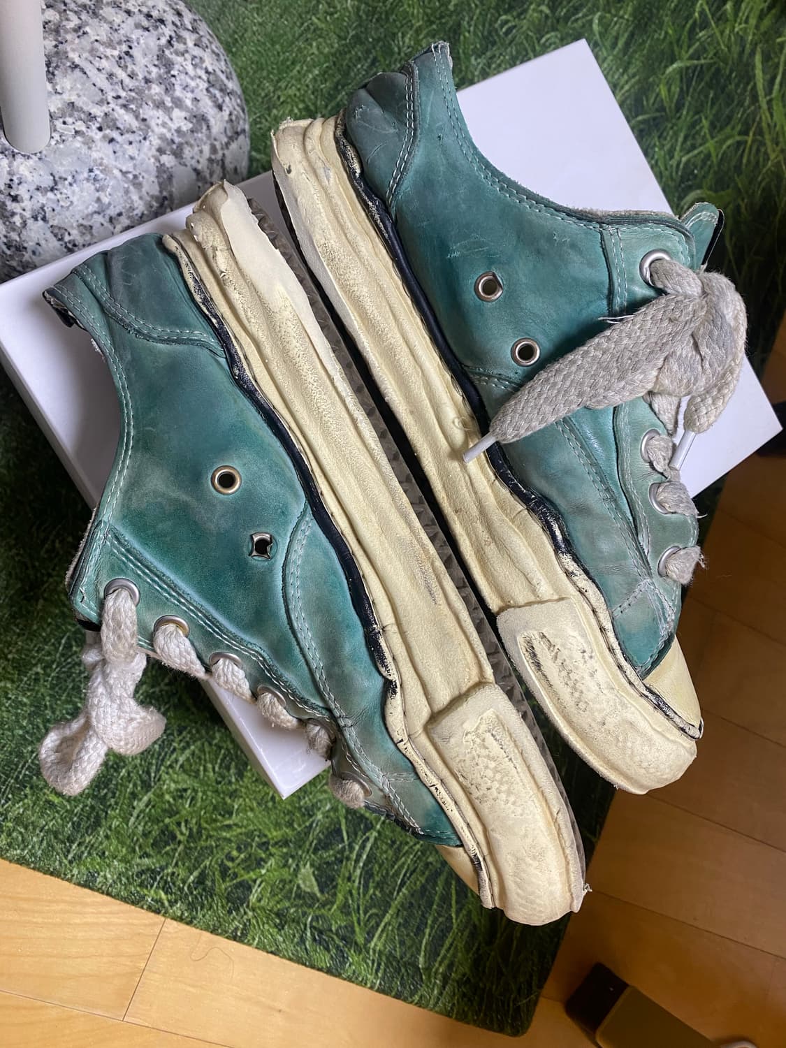 (GD 착용)미하라 야스히로 레더 로우탑 그린 42 상품이미지4