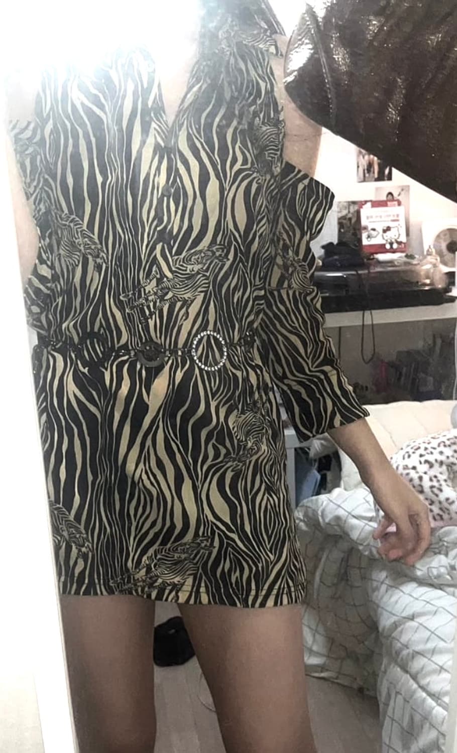 빈티지 오네갸루 지브라 오프숄더 셔츠 원피스 상품이미지2
