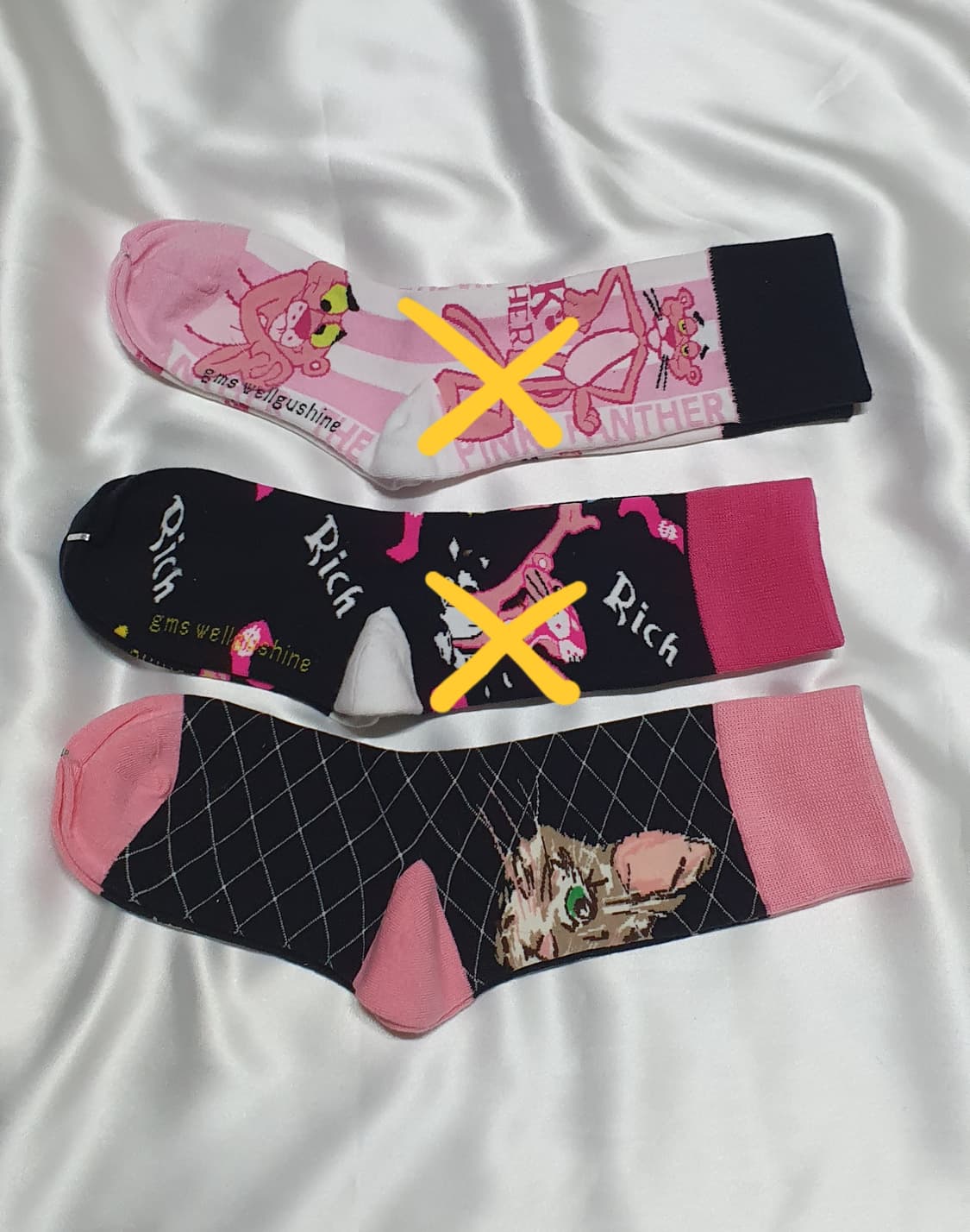 핑크 블랙 핑크 고양이 하트 양말 상품이미지1