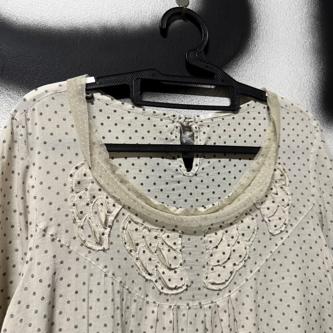 VTG 빈티지 도트 패턴 언발 레이스 반팔 레이어드 탑 상품이미지3