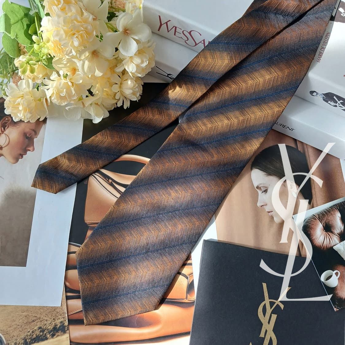 입생로랑 실크 헤링본 스트라이프 넥타이 9.7cm A+등급 a19714 상품이미지2