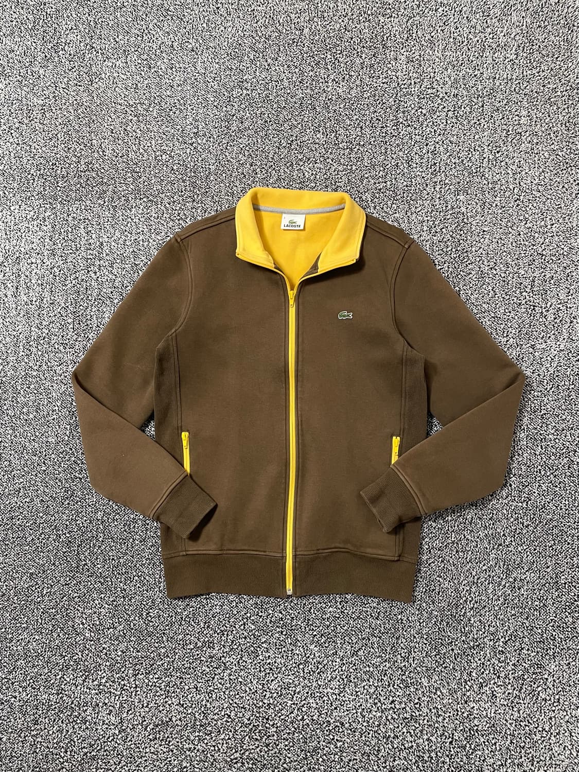 빈티지9. 라코스테 초코브라운 옐로우 배색 져지 트랙탑 초코바나나 상품이미지1