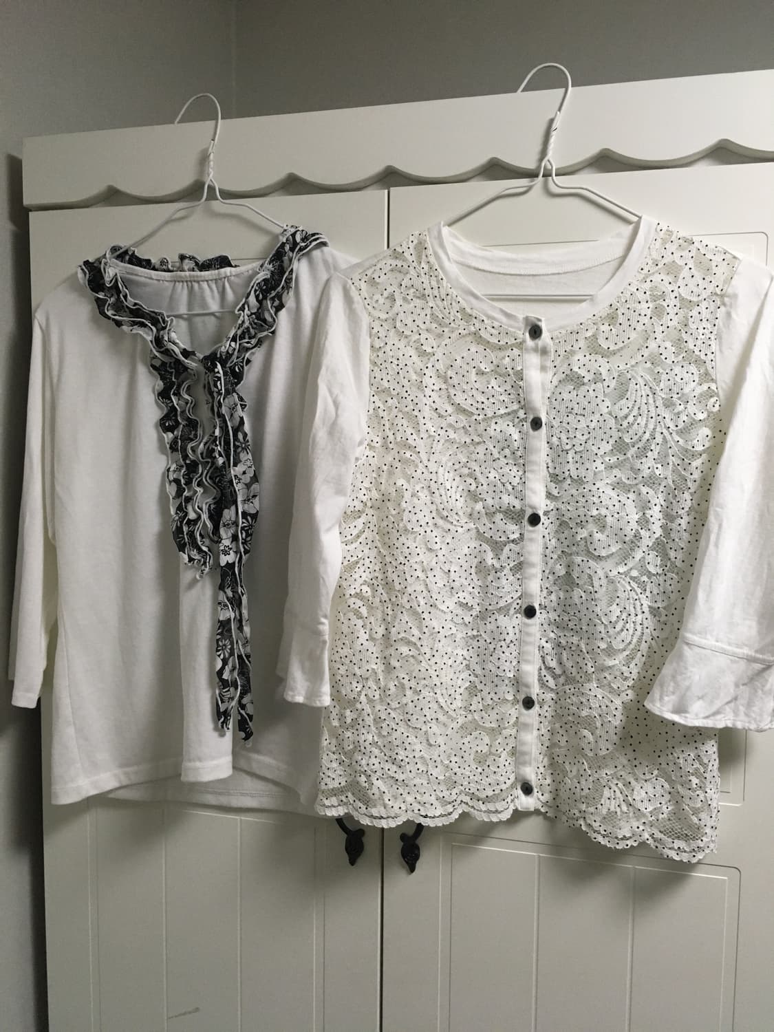 일본빈티지 도트 레이스 프릴 티셔츠 가디건 시스루 상품이미지4