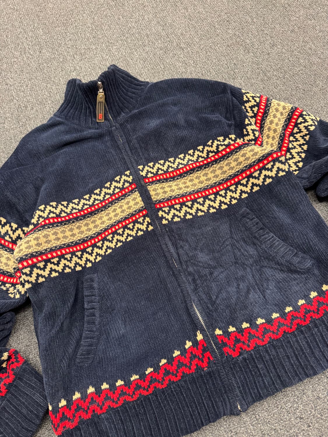 M)Japanese vintage 패턴 네이비 코듀로이 니트집업 상품이미지3