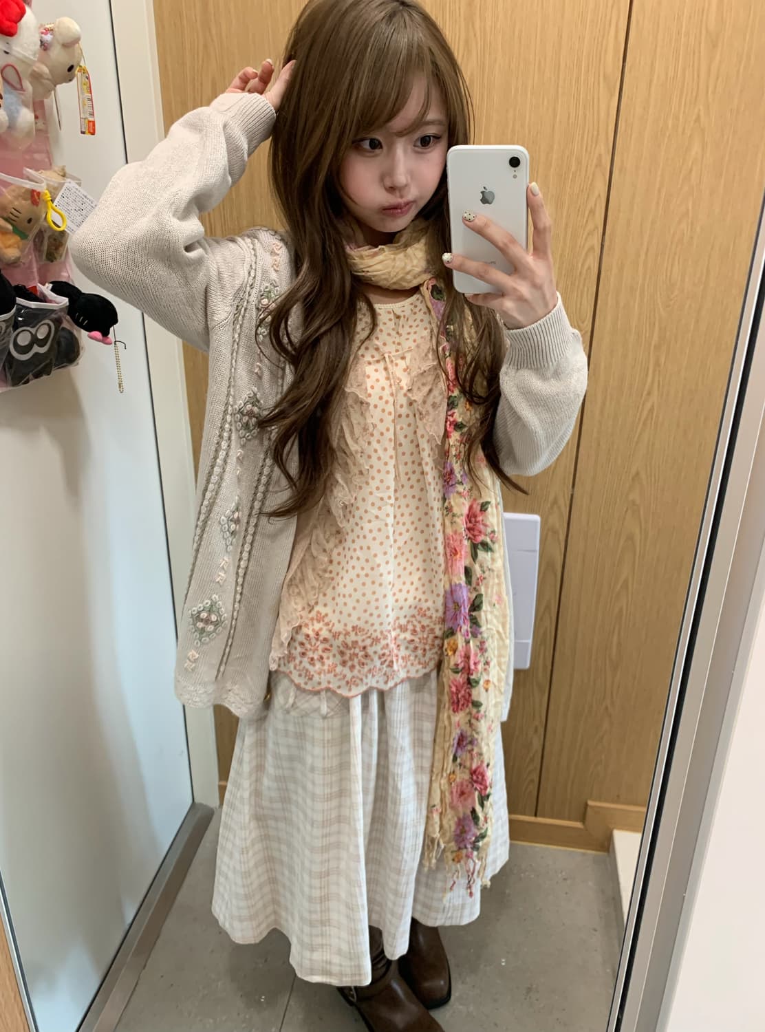 뜨개 꽃 가디건 하구미 잔꽃 도트 모리걸 코디세트 상품이미지1
