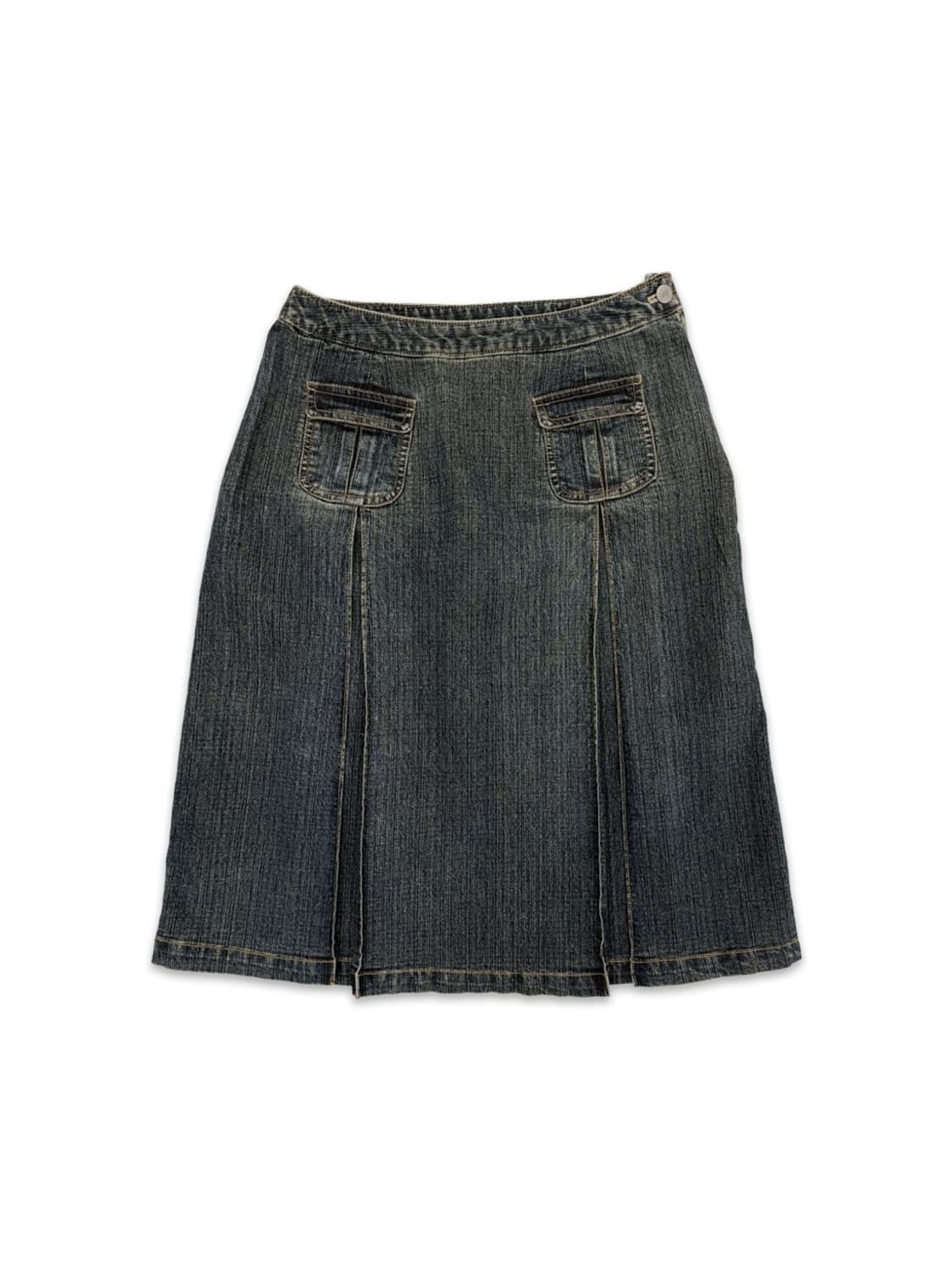 빈티지 enracine 데님 포켓 플리츠 미디 스커트 상품이미지1