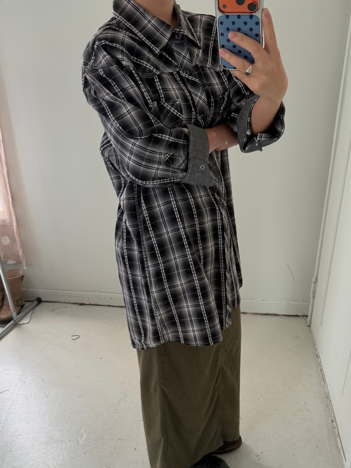 일본빈티지 블랙 체크 웨스턴 원피스 상품이미지2