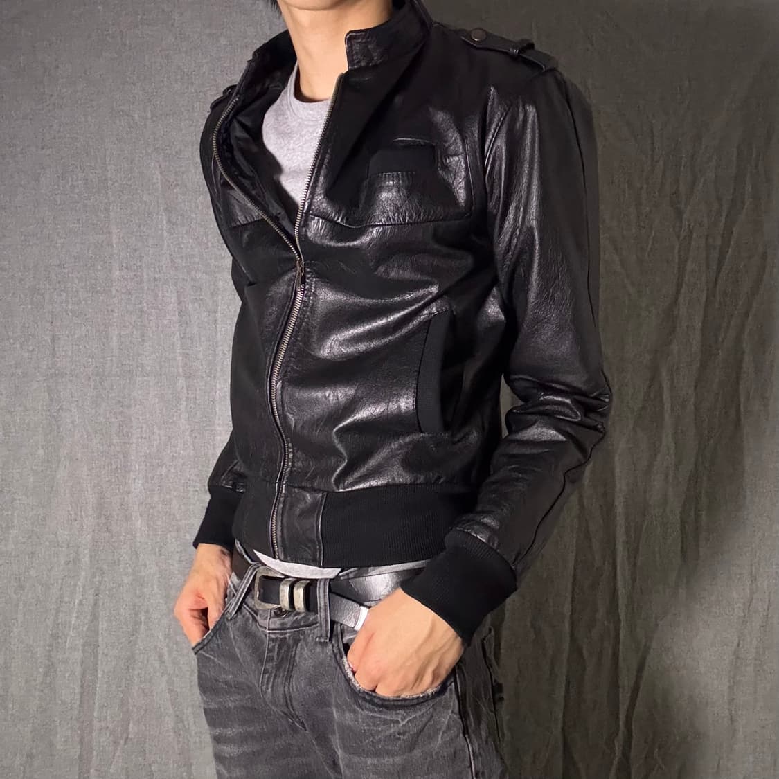 블랙 가죽 자켓 남성용 상품이미지2