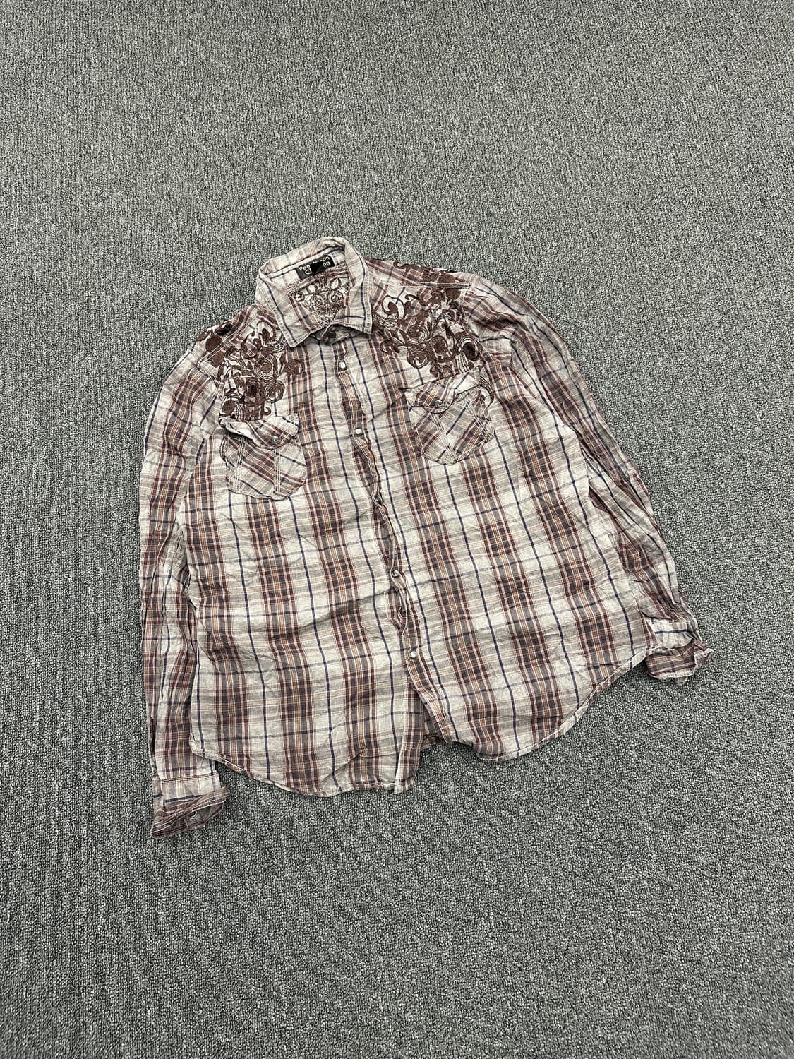 XL) Pop Icon Clothing 빈티지 자수 체크 남방 셔츠 상품이미지1