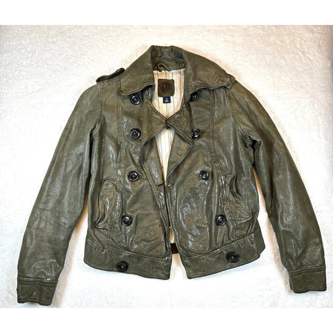 올드 갭 레더 피코트 올리브 상품이미지1