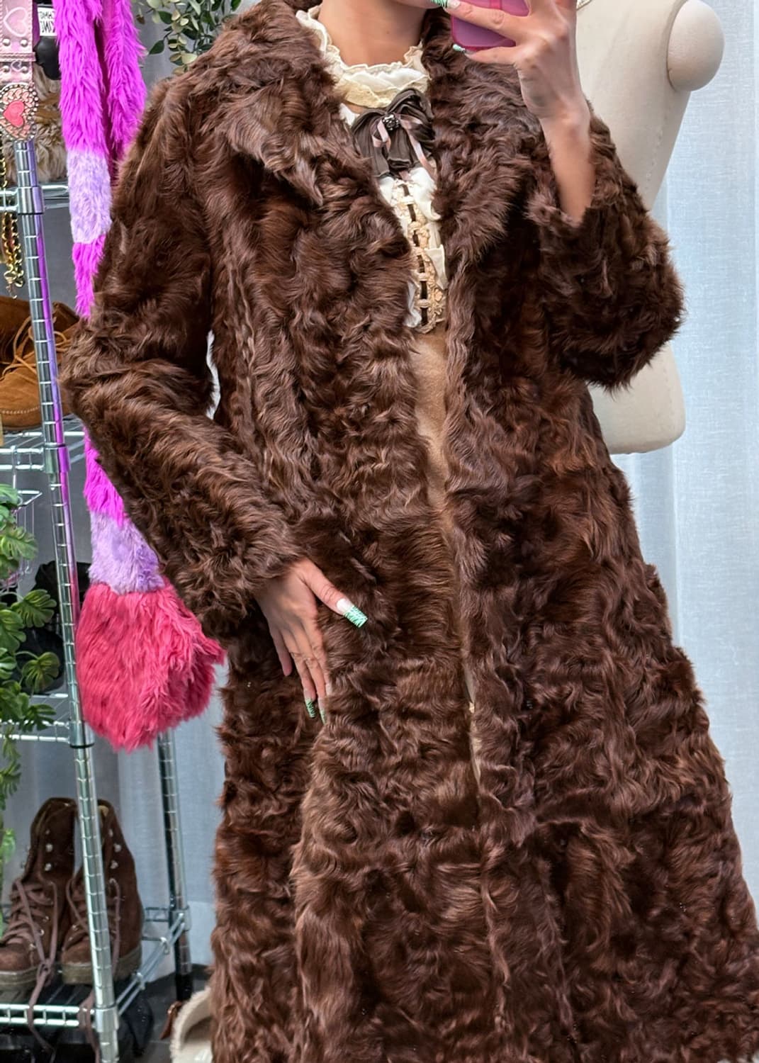 초코 롱 밍크퍼 코트 상품이미지3