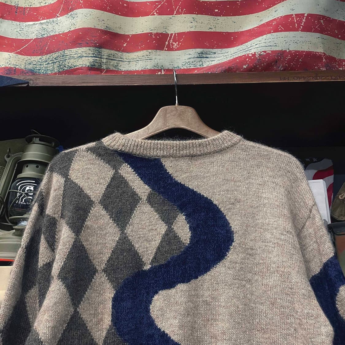 90s 지노캣티 하프 아가일 패턴 울 니트 스웨터 N502 상품이미지4