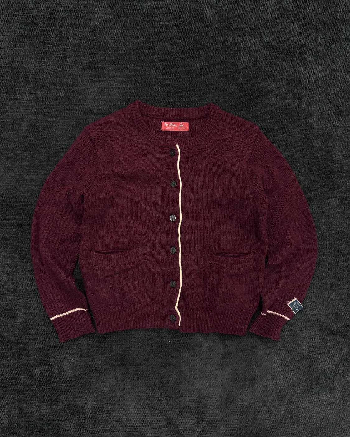 빈티지 버건디 파이핑 울 가디건  상품이미지1