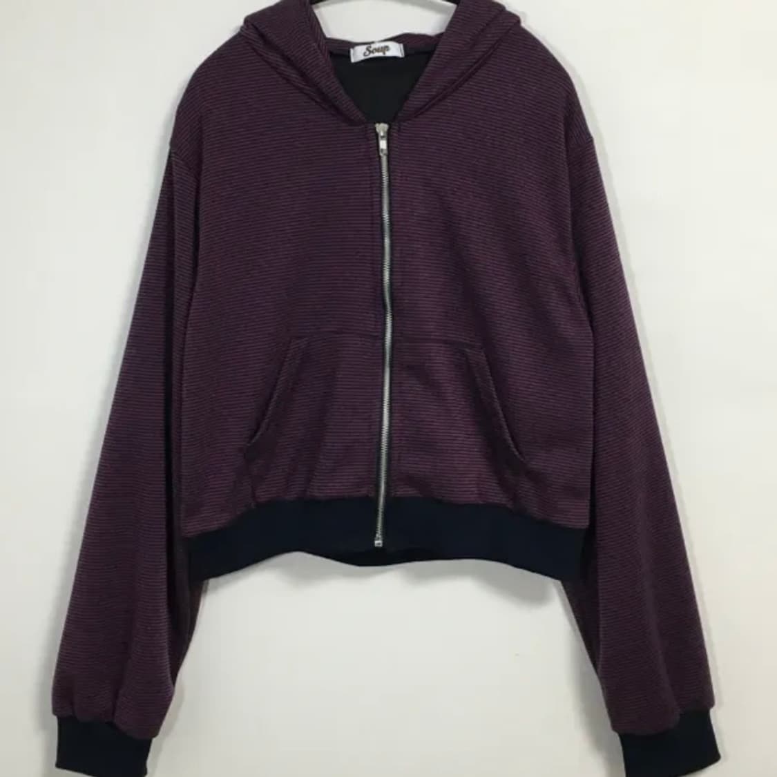 새상품) 퍼플 스트라이프 후드집업 (빈티지 크롭 보라 단가라 보세) 상품이미지3