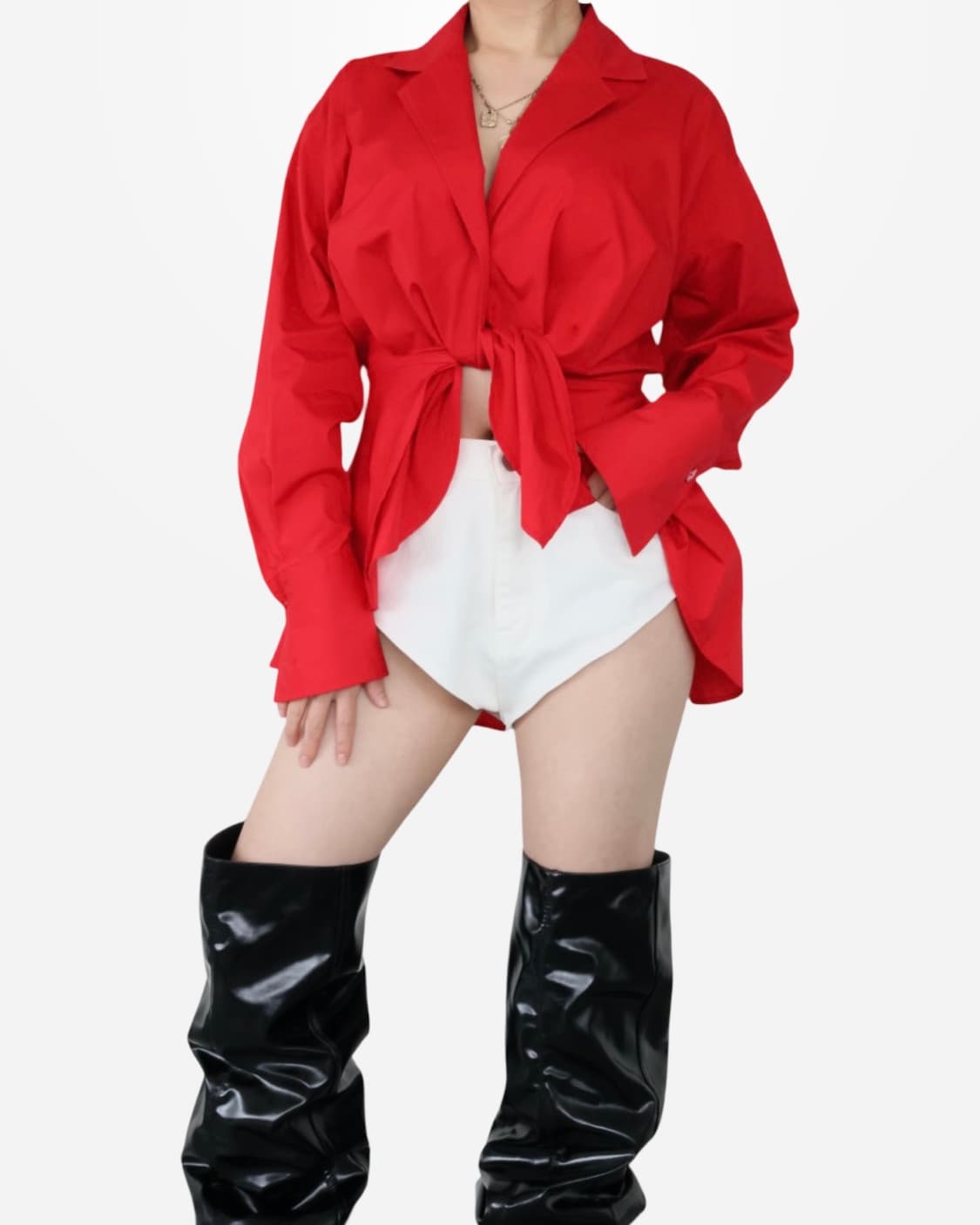 Kenzo Red Cotton Tie-Waist Shirt 상품이미지3