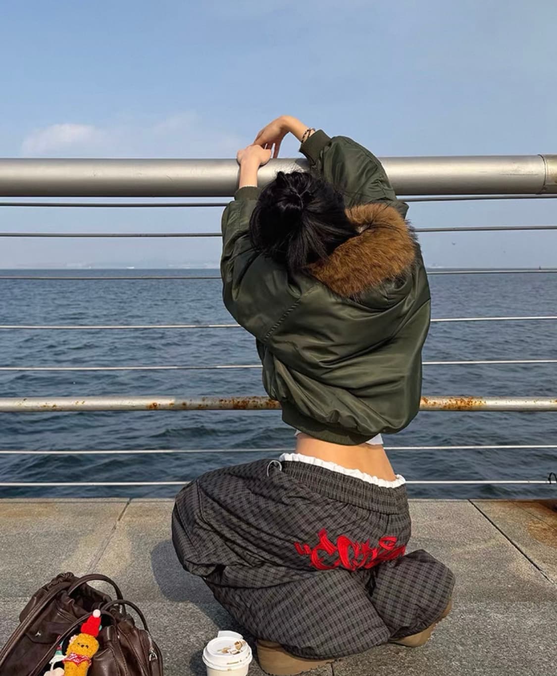 아사키프레자키 퍼 자켓 ma1 봄버 그린 항공점퍼 그린 새상품 상품이미지3