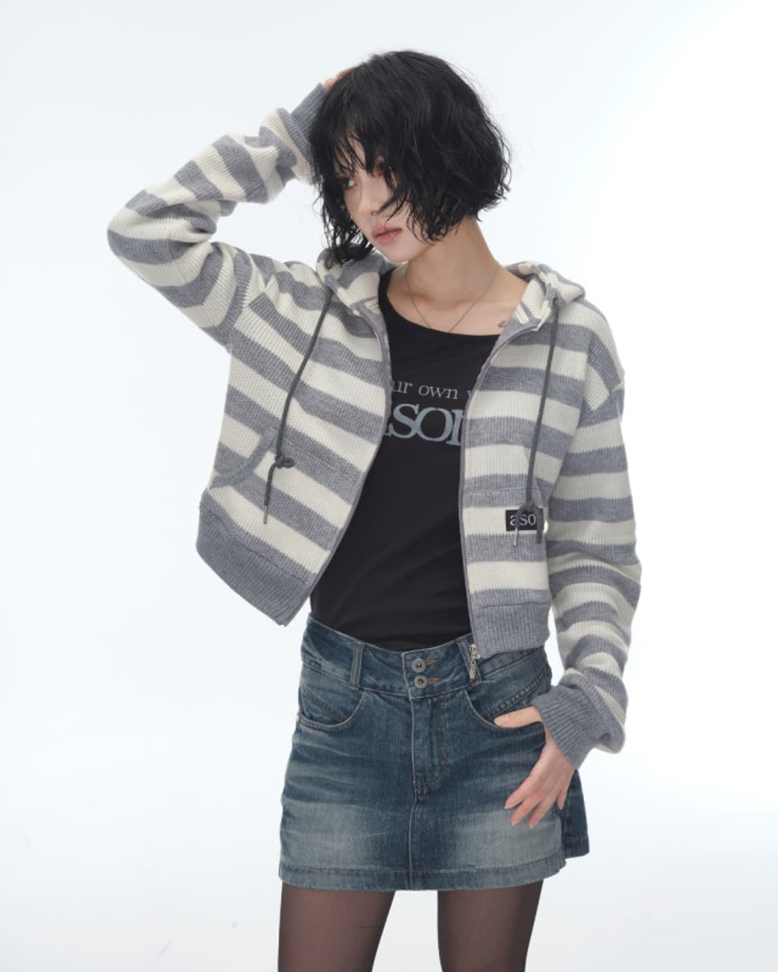 애즈온 코지 cosy 스트라이츠 집업 상품이미지2