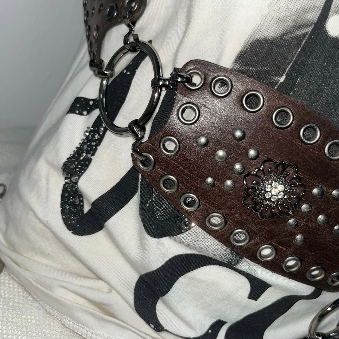 빈티지 브라운 스터드 체인 큐빅 벨트 상품이미지4