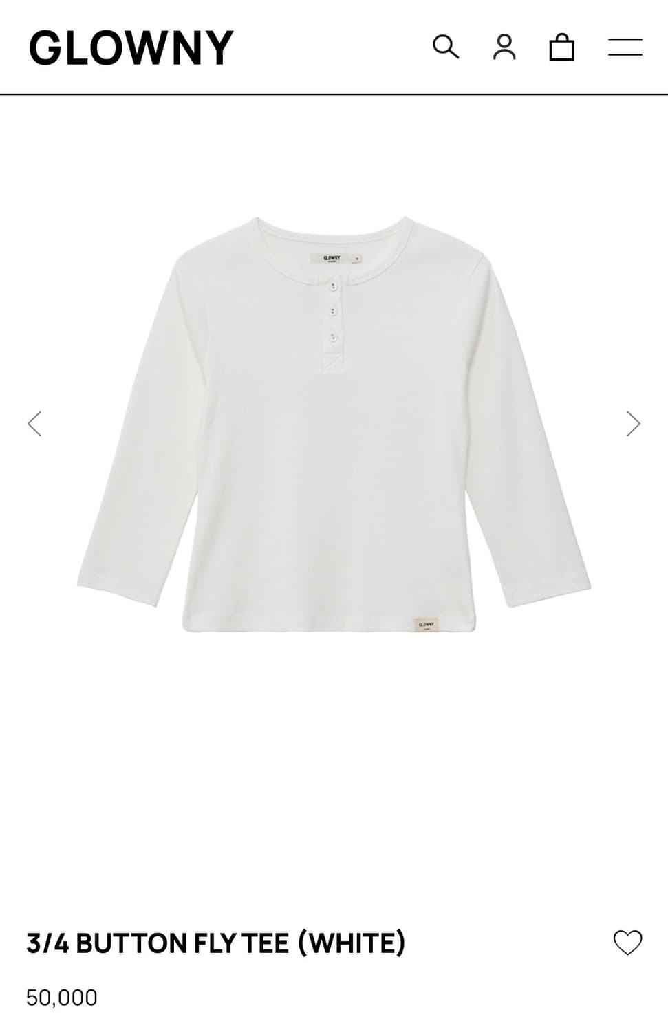 글로니 glowny 3/4 버튼티 화이트 상품이미지1