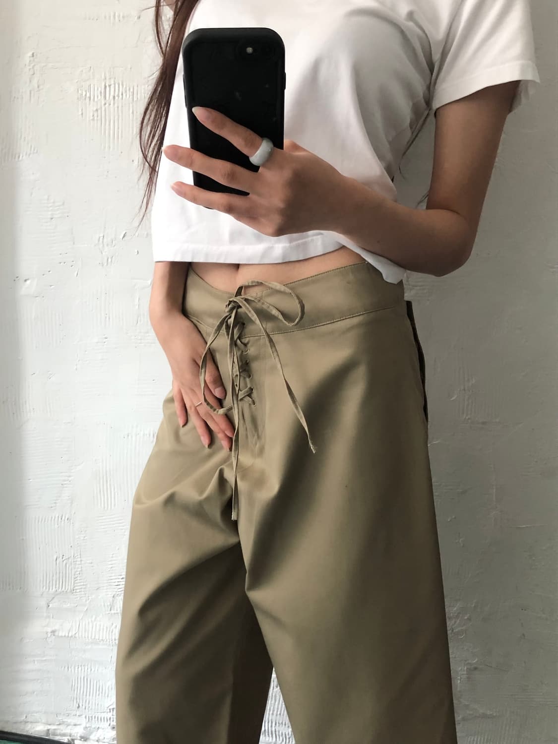Miu Miu 미우미우 베이지 아일렛 버튼 팬츠 상품이미지1