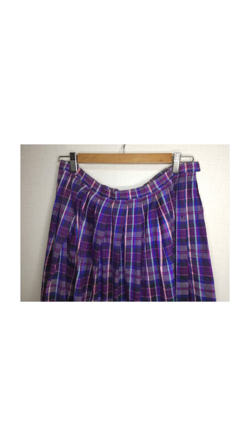 빈티지 퍼플 체크 레이스 미디 스커트 상품이미지2