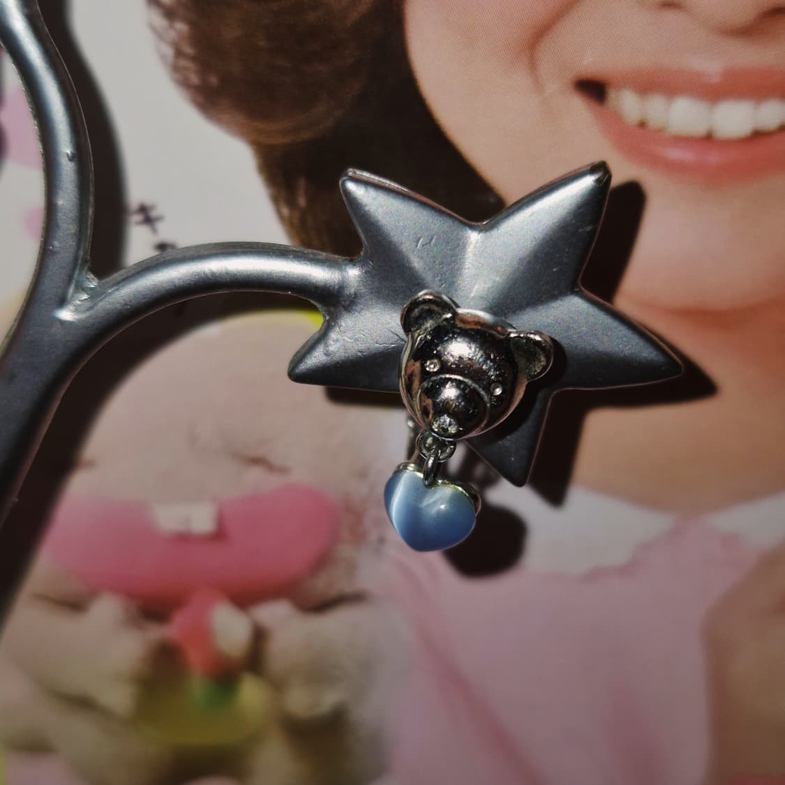 90s 꾸레쥬 테디베어 하트 캣츠아이 이어클립 상품이미지8