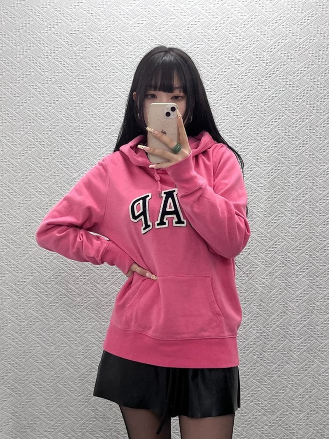 갭 Y2K 00's 키치 딸기우유 핫핑크 약기모 후드티 L C09919 상품이미지2