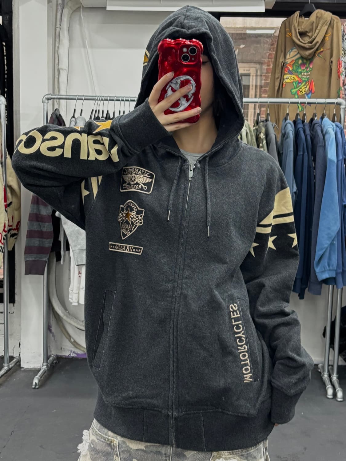 밴슨 레더 스타 패치 그레이 후드집업 상품이미지4