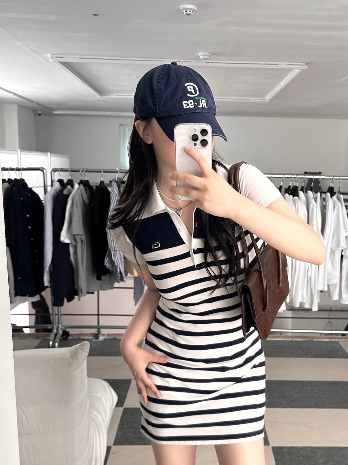 라코스테 화이트/네이비 스트라이프 카라 원피스  상품이미지10